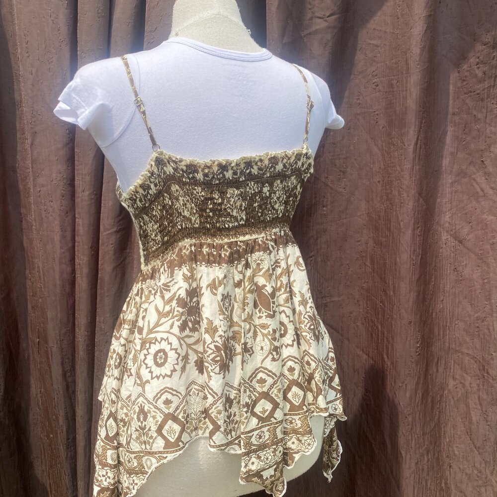 Asymmetric Boho Paisley Tank Top Lace Trim Halter Camisole Earthy Size S - Picture 3 of 6